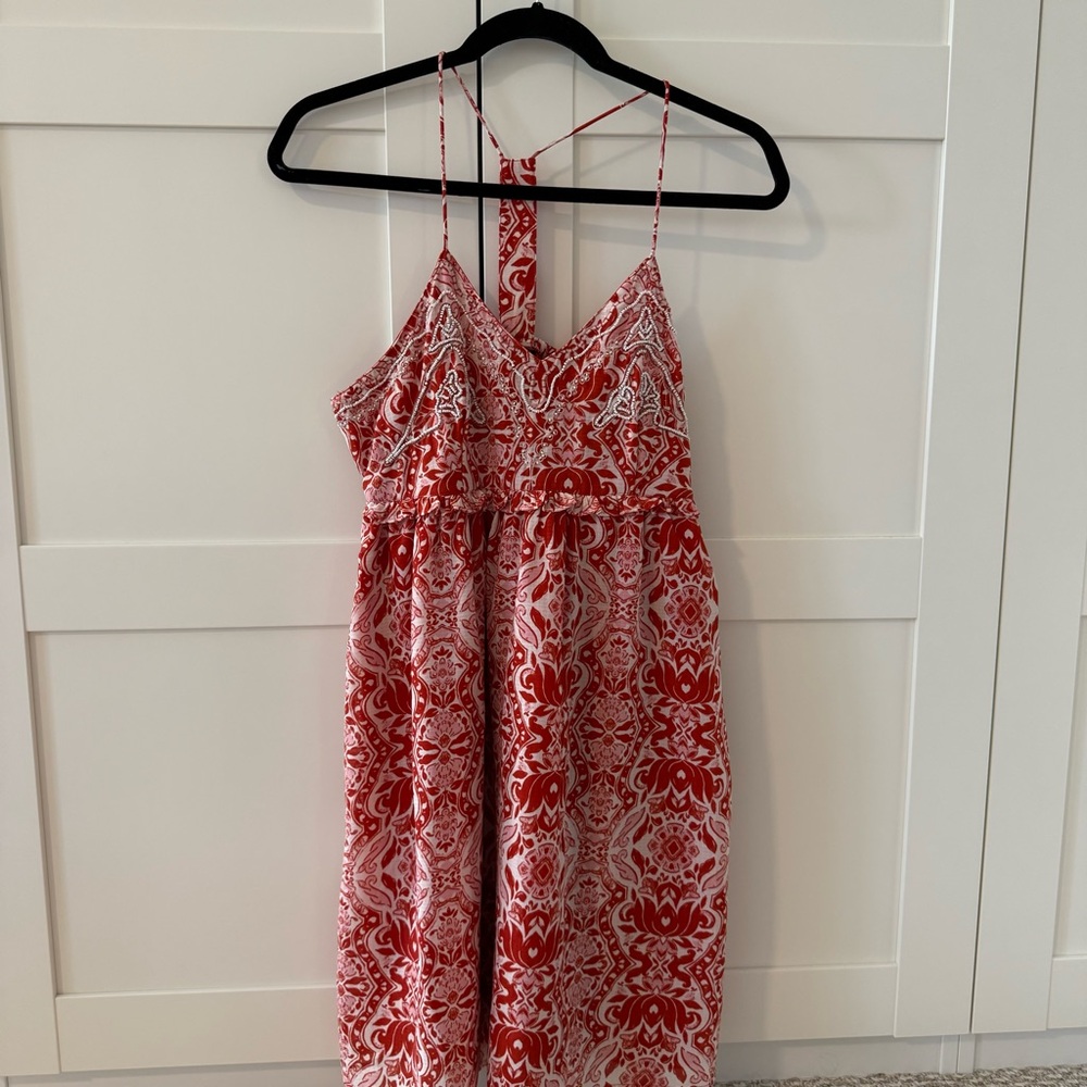 Red and White Patterned Women's Dress